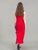 Load image into Gallery viewer, Ruffle Slit Maxi Dress in Red
