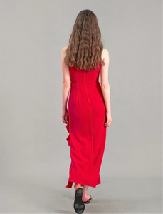 Ruffle Slit Maxi Dress in Red