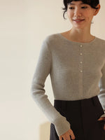 Load image into Gallery viewer, Ribbed Button Knitted Top in Grey
