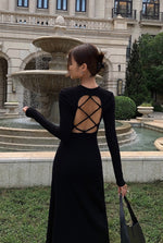Load image into Gallery viewer, Criss Cross Back Slit Maxi Dress in Black
