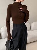 Load image into Gallery viewer, 2-Way Button Knit Top in Brown
