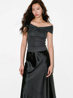 Load image into Gallery viewer, Tencel Off Shoulder Twist Top in Grey
