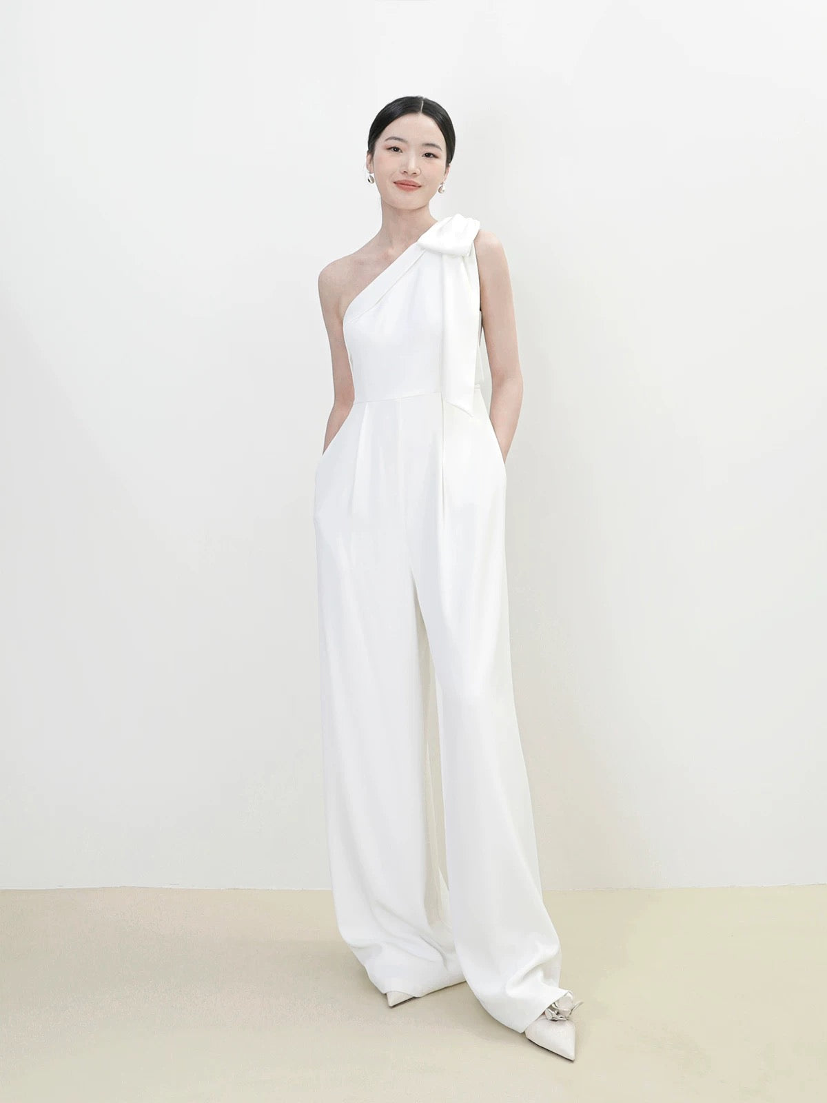 Toga Bow Maxi Pocket Jumpsuit in White