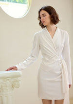 Load image into Gallery viewer, Gathered Wrap Suit Dress in White
