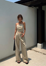 Load image into Gallery viewer, Wide Leg Side Button Trousers in Light Khaki
