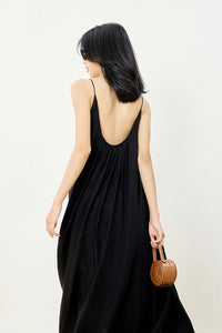 Korean Crepe Tent Maxi Dress in Black