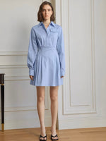 Load image into Gallery viewer, Long Sleeve Pocket Shirt Dress in Blue
