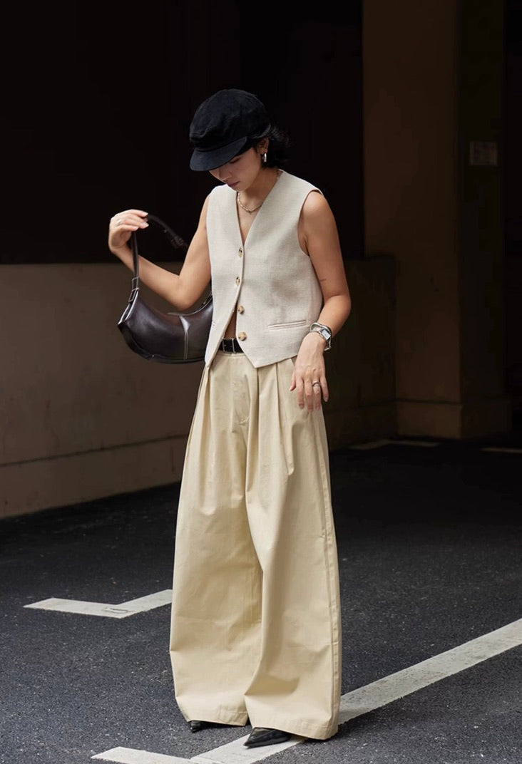 Textured Linen Vest in Cream