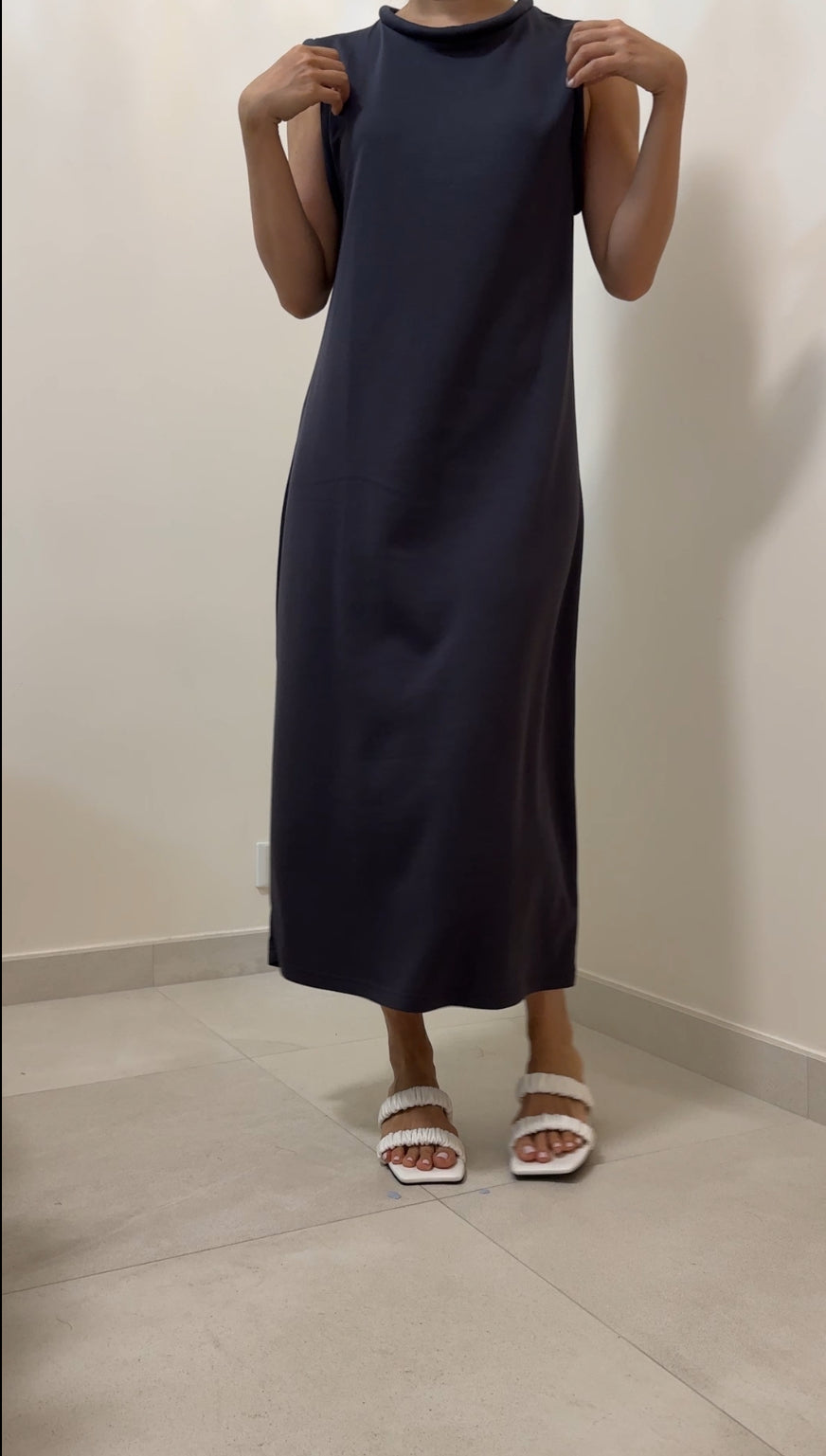 Korean Sleeveless Maxi Dress in Grey