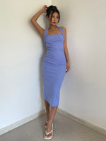 Load image into Gallery viewer, Halter Bodycon Midi Dress in Blue
