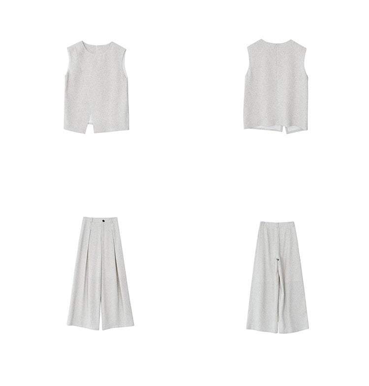 Light Tweed Top + Trousers Set in Cream