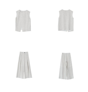 Light Tweed Top + Trousers Set in Cream