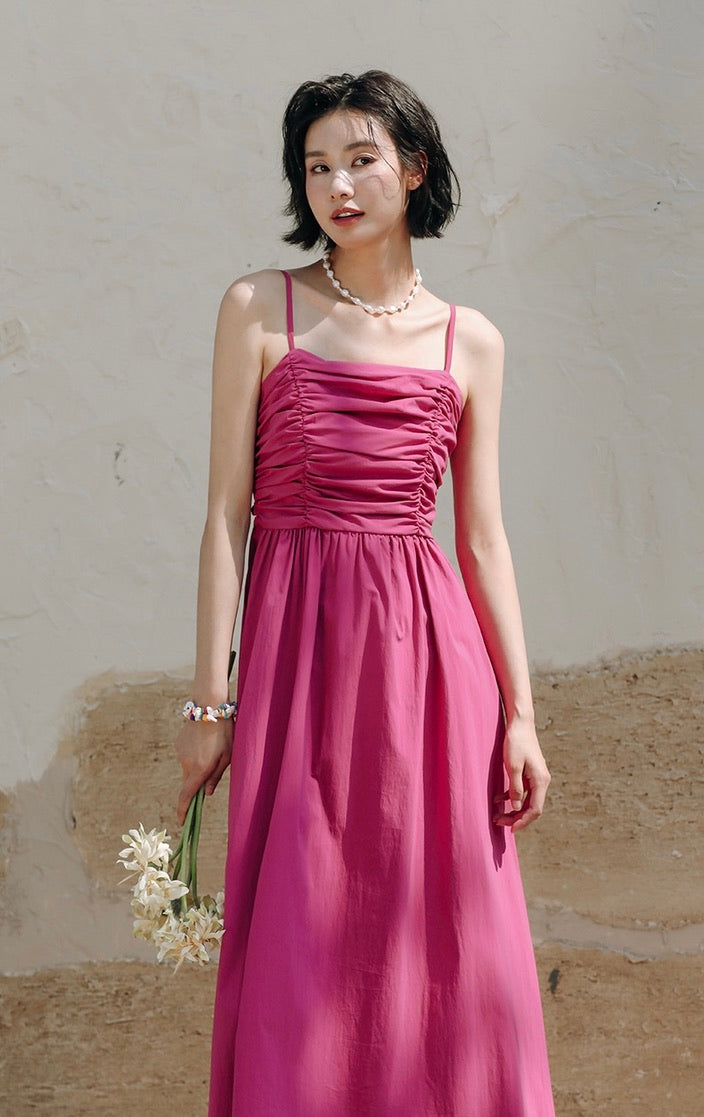 Rusching Cami Maxi Dress in Pink