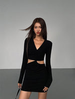Load image into Gallery viewer, Cutout Long Sleeve Bodycon Mini Dress in Black
