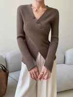 Load image into Gallery viewer, Cross Over Ribbed Top in Brown
