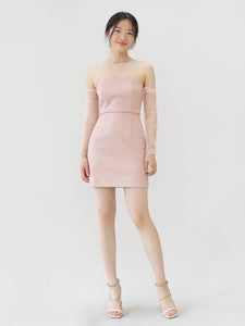 Hana Bustier Sheer Sleeve Dress in Pink