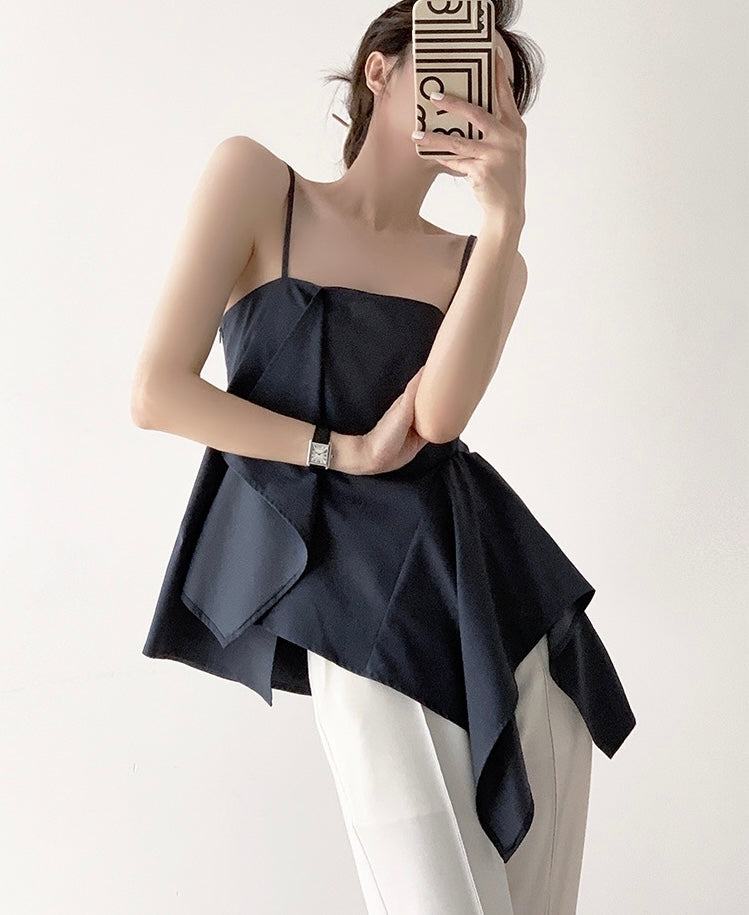 Side Drape Camisole Top in Navy