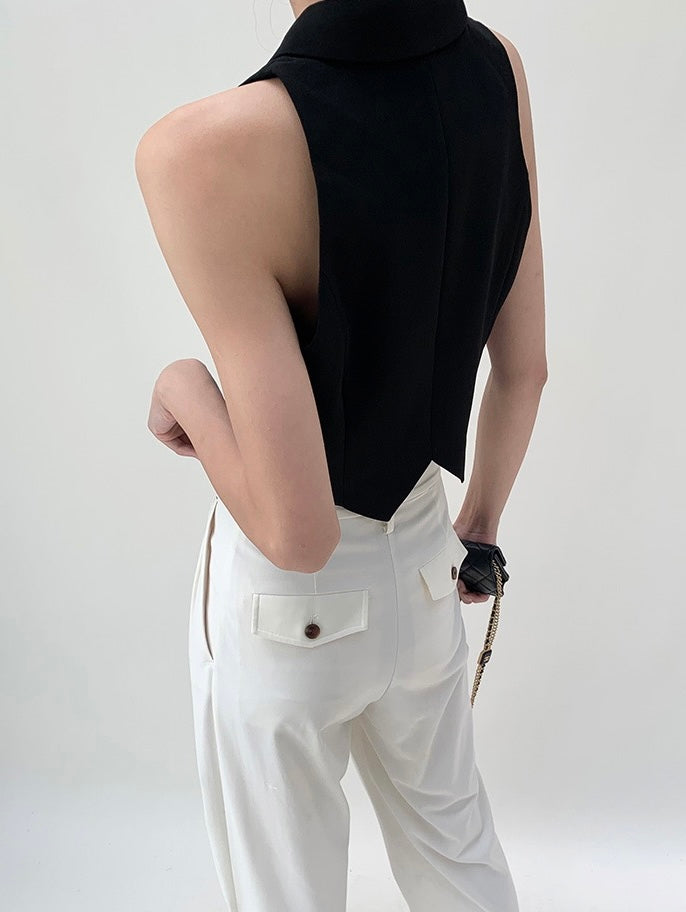 Lapel Button Vest in Black