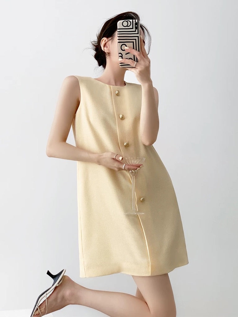 Contrast Button Shift Dress in Yellow