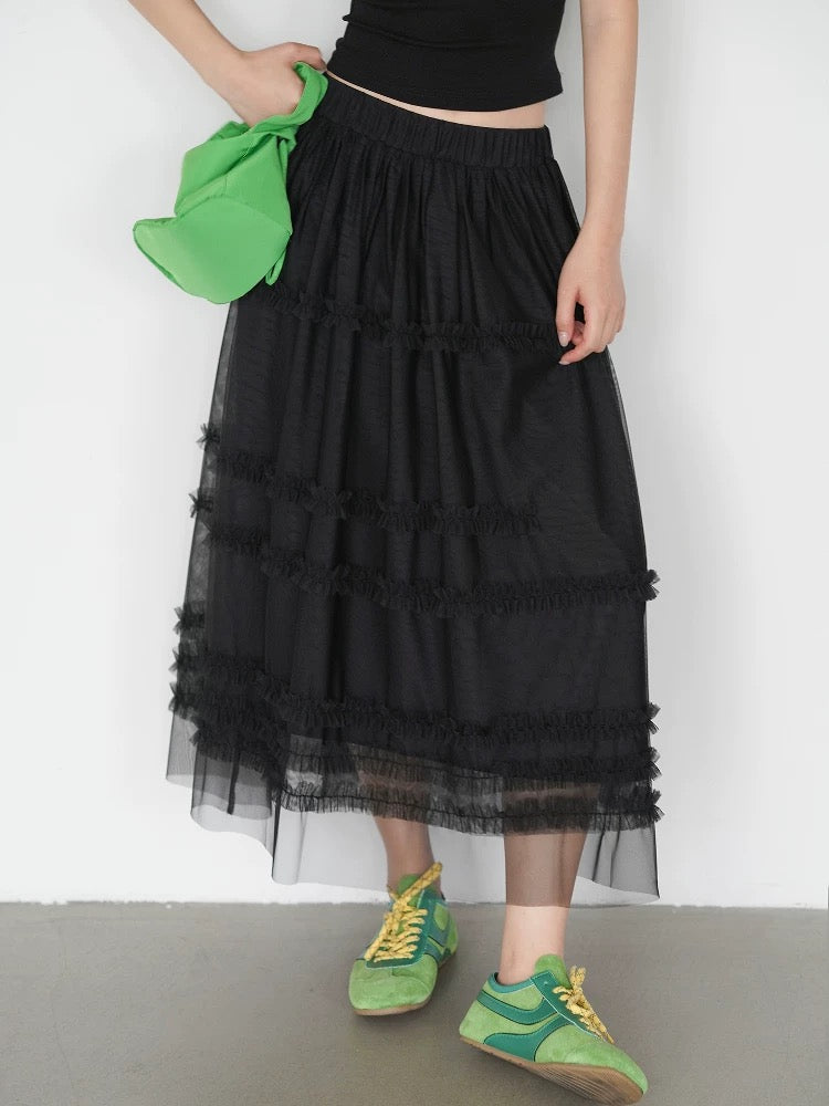Layered Tulle Skirt in Black