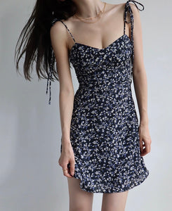 Admiral Floral Cami Tie Mini Dress in Navy