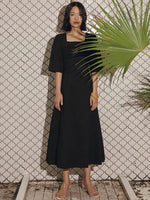 Load image into Gallery viewer, Tailored Flare Midi Dress in Black
