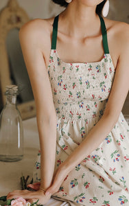 Floral Cross Tie Back Midi Dress in Cream