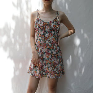 Antique Floral Cami Tie Mini Dress in Multi