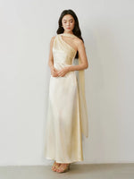 Load image into Gallery viewer, Satin Toga Sash Gown in Yellow
