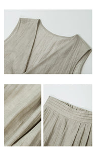 Textured Wrap Top + Trousers Set in Khaki