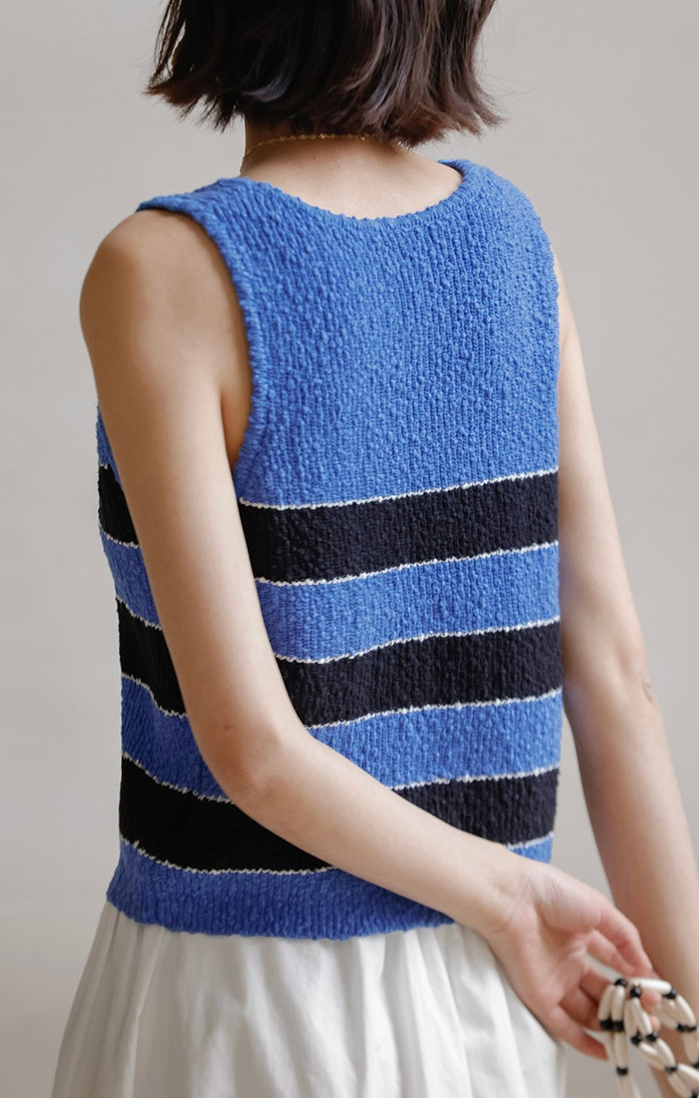 Striped Boucle Knit Top in Blue