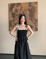 Load image into Gallery viewer, Cami Tie Ruffle Slit Dress in Black
