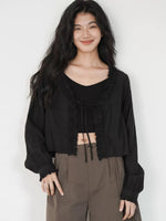 Load image into Gallery viewer, Cropped Cami + Tie Cardigan Set in Black
