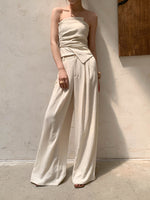 Load image into Gallery viewer, Textured Bustier Top + Pants Set in Beige
