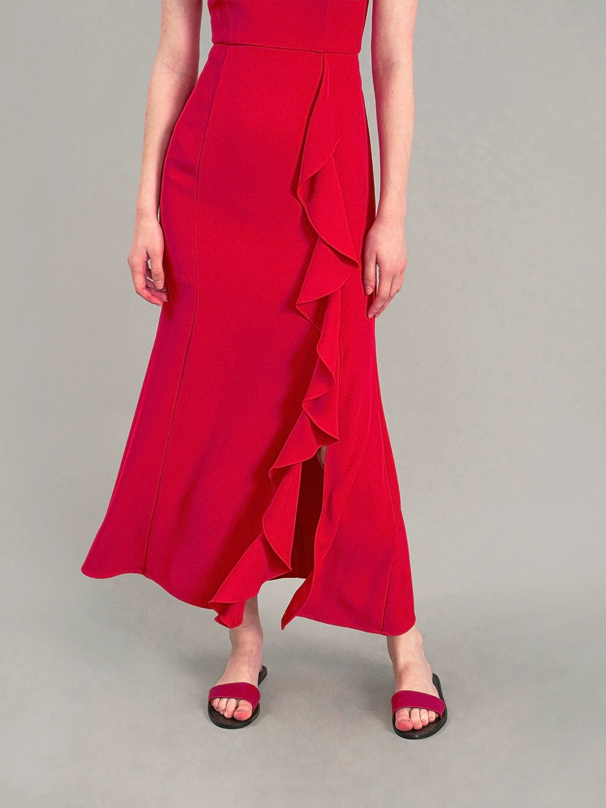 Ruffle Slit Maxi Dress in Red