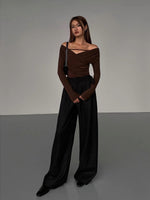 Load image into Gallery viewer, Relaxed Side Buckle Wide Leg Trousers in Black
