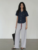 Load image into Gallery viewer, Denim Button Short Shirt in Navy
