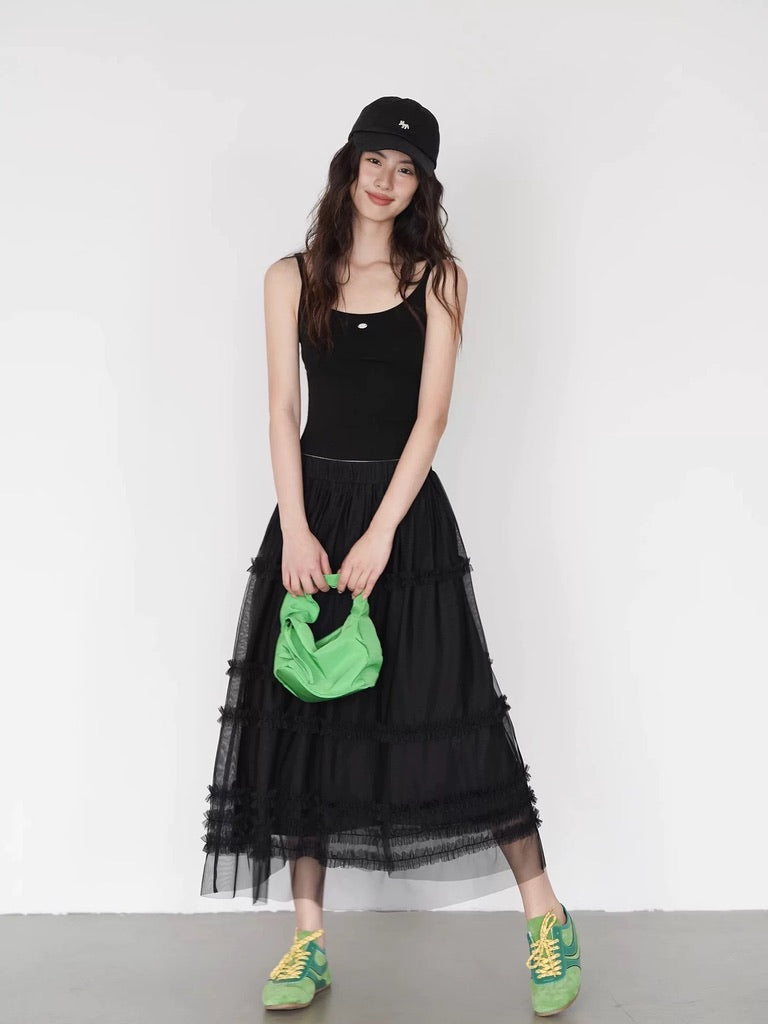 Layered Tulle Skirt in Black