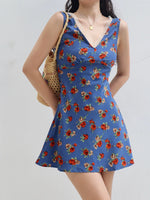 Load image into Gallery viewer, Vintage Floral Sleeveless Mini Dress in Blue
