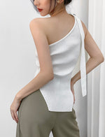 Load image into Gallery viewer, Asymmetric Sleeveless Ribbed Top in White
