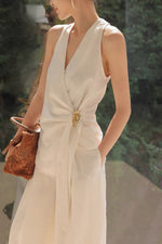 Load image into Gallery viewer, Tencel Wrap Embellished Top // Trousers Set in Cream
