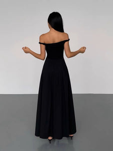 Off Shoulder Twist Pocket Maxi Dress in Black
