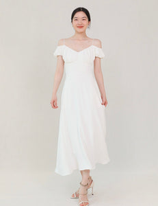 Off Shoulder Cami Gathered Pocket Dress in White