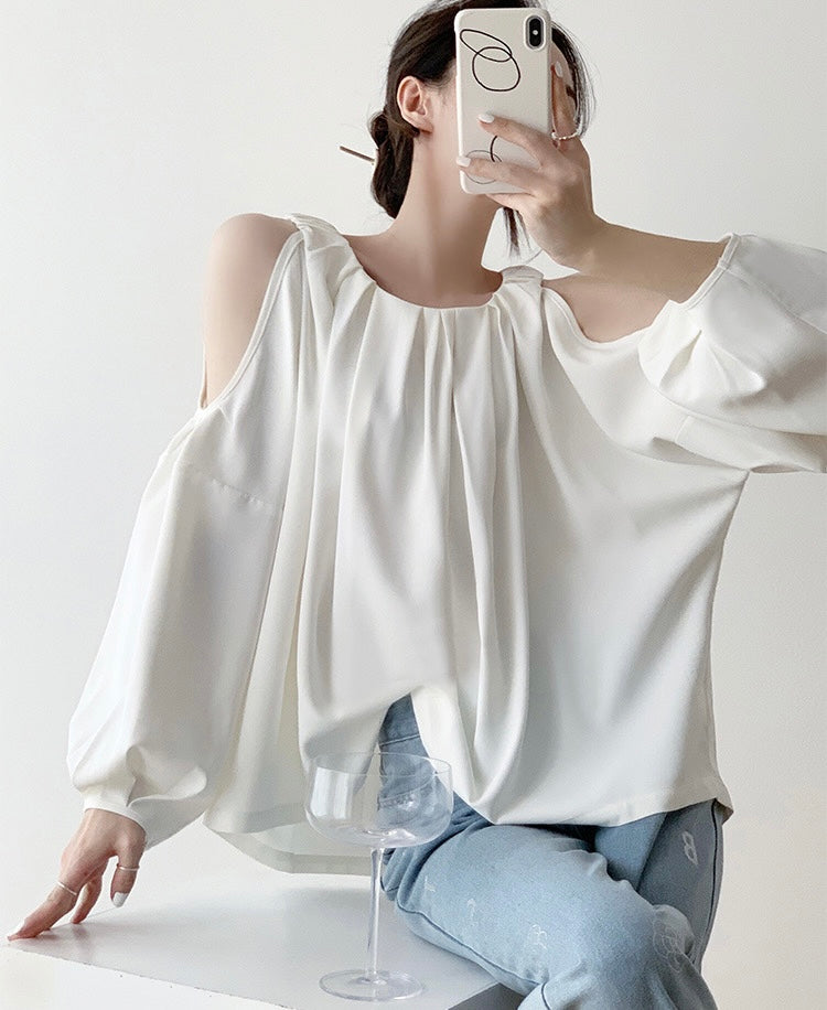 Shoulder Cutout Gather Blouse [2 Colours]