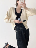 Load image into Gallery viewer, Contrast Ribbed Cardigan in Cream
