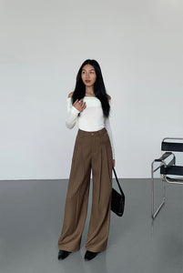 Woven Wide Leg Trousers in Brown