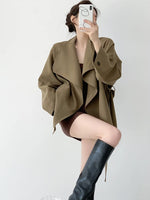 Load image into Gallery viewer, Wrap Tie Short Trench Coat in Khaki
