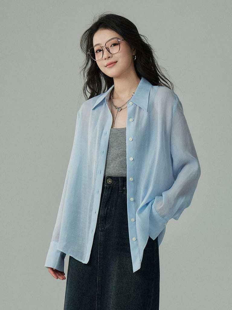 Tencel Sheer Classic Shirt in Blue