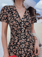 Load image into Gallery viewer, Floral Button Sleeve Maxi Dress in Black/Multi
