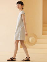 Load image into Gallery viewer, Striped Button Shift Dress in White
